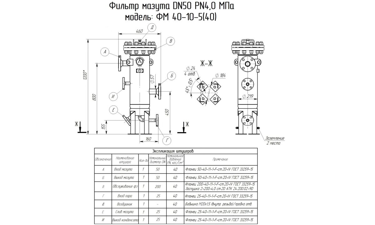 ФМ 40-10-5(40) фильтр мазута DN50 PN4,0 МПа